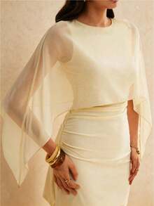 Poéselle 优雅短款蝙蝠袖连衣裙 - 米色 - 查看 9