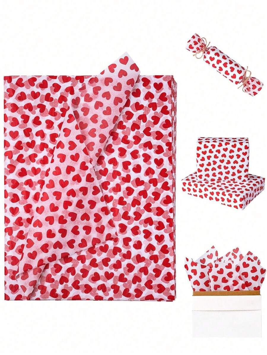20/50pcs Valentine's Day Red Heart Shaped Wrapping Paper, Each Size 19.7*13.6 Inches, Suitable For Valentine's Day Gifts, Flowers, Gift Bags, Bottle Sleeves, Gift Boxes, Weddings, Anniversaries And Birthdays, Also For DIY Craft Gift Bags And Wedding Party Decorations. - red - View 1