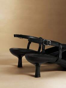 Rosivie Pointed Toe High Heel Shoes, Thin Heel Slip-On Peep Toe Pumps For Women - Black - View 5