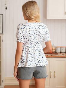 SHEIN Maternity Floral V-Neck Short Sleeve Nursing Top - Blue and White - View 2