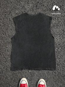 Manfinity EMRG Men's Angel Statue & Los Angeles Saint Slogan Print Sleeveless Tank Top, American Street Style, Men's Summer Street Cotton Crew Neck Sleeveless Tank Top - Black - View 2