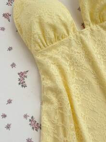 Elamini Đầm ngắn gợi cảm chất liệu ren, cổ cao, dây mảnh, hở lưng dành cho nữ - Màu vàng - Xem 4