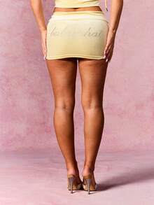 BABYPHAT SDBP628 - FOLD OVER WAIST VELOUR MINI SKIRT - Yellow - View 4