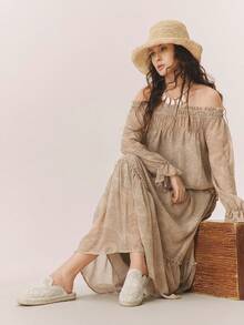 Styleloop Women's Casual Woven Slip-On Flats Holiday Travel Essential Boho Cowgirl Outfit - Apricot - View 4