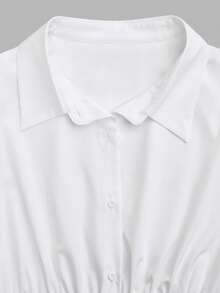 Sweetra 休闲简约白色 Polo 领长袖连体衣，百搭修身显瘦上衣 - 白色 - 查看 8