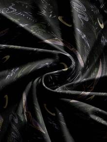 ROMWE Goth 暗黑哥特风神秘蝴蝶、蛇、蛾、叶印花性感露背紧身连衣裙，适合海滩度假 - 黑色 - 查看 4