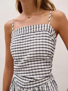 Nöista Vestido casual de mujer con tirantes a cuadros para vacaciones - Negro - Ver 6