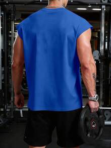 GymBeat Men's Gothic Style Printed Sleeveless Workout Tank Top - Blue - View 2