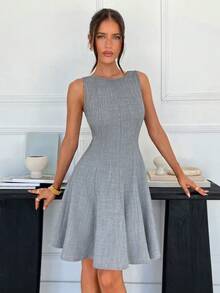 Siren Gaze 新款春夏灰色露背蝴蝶结腰身A字连衣裙（女款） - 灰色 - 查看 4