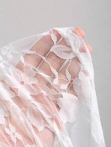 SHEIN Sweetro Women's Spring/Summer Elegant Lace Waist Cinched Asymmetric-Shoulder Blouse, Versatile Short Sleeve Commuter Top - White - View 4