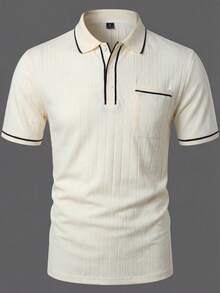 Manfinity Bizformal Áo polo nam tay ngắn chất liệu vải dệt họa tiết, thích hợp cho các buổi đi chơi, tụ họp và mặc đi làm. - Màu be - Xem 6