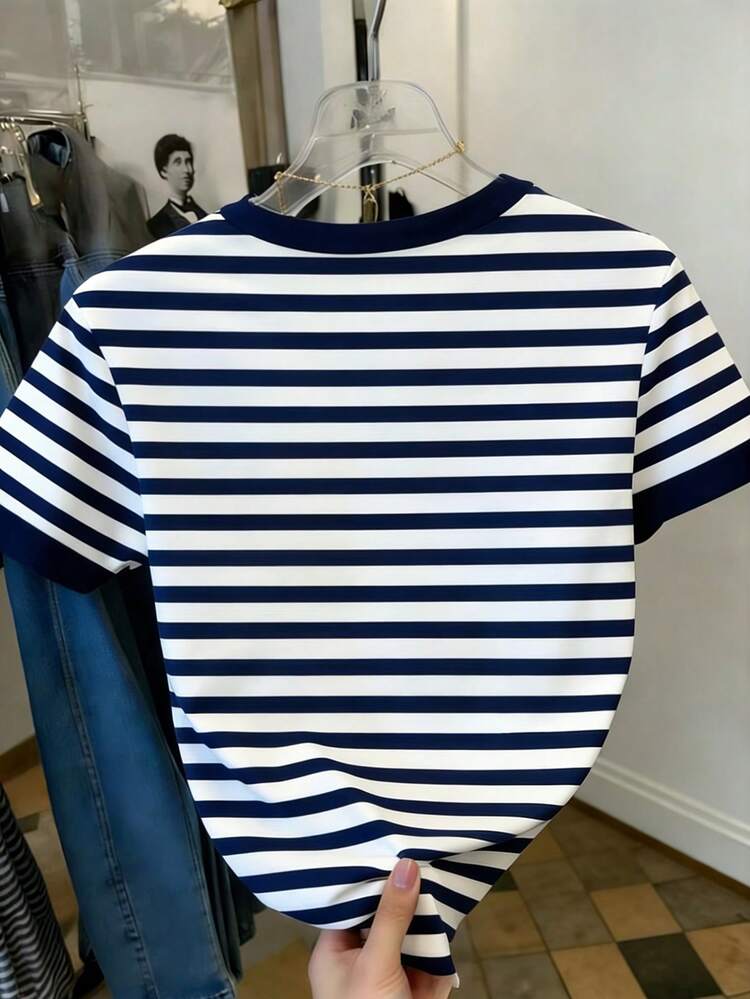 Resyla Women's Casual Anchor Sequin Embroidery Striped T-Shirt, Summer - Multicolor - View 2