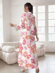 SHEIN Najma Đầm maxi dài tay cổ chữ V xẻ tà họa tiết hoa nhí đỏ hồng, kiểu dáng thanh lịch cho mùa xuân/hè, phù hợp mặc hàng ngày, đi nghỉ mát và du lịch. - Nhiều màu - Xem 2