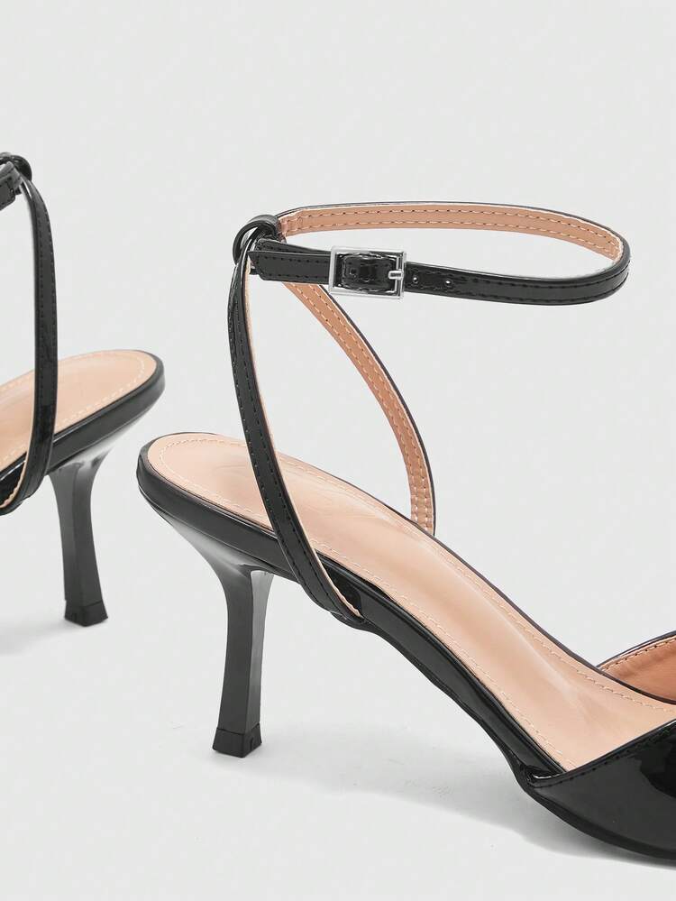 CUCCOO BIZCHIC Women Shoes Women's New Simple Fashion Medium High Heel Color Scheme Paint Heel Thin Square Heel Cross Ankle Strap Round Toe Strap Sexy Versatile Commuter Mirror PU Material Festival Spring Summer Four Seasons Workplace Festival Party Dating Street Fashion Classic Sandals Elegant Temperament Women's Shoes Spring Shoes Summer Shoes