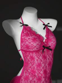 Seduluxe 2pcs Sexy Lace Lingerie Nightgown And Panty Set - Hot Pink - View 8
