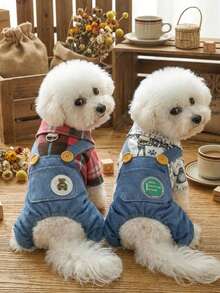 PETSIN 1pc Pet Clothes, Stylish And Fashionable Four-Legged Romper, Spring And Autumn Fake Two-Piece Jumpsuit - Multicolor - View 1