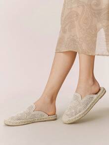 Styleloop Women's Casual Woven Slip-On Flats Holiday Travel Essential Boho Cowgirl Outfit - Apricot - View 5