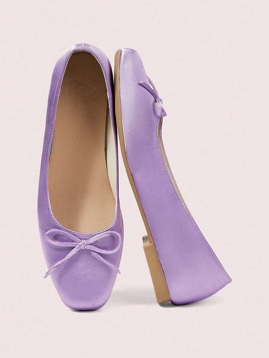 CUCCOO DOLLMOD 女士紫色缎面质感芭蕾舞鞋，低鞋面鞋 - 紫色 - 查看 1