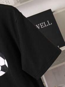 男童“BRO”足球图案黑色圆领短袖T恤和短裤套装，夏季运动T恤套装，适合运动型男童，黑色男童套装，足球运动T恤套装，春夏款 - 黑色 - 查看 7