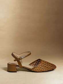 Rosivie 小众编织波西米亚风厚跟闭趾凉鞋女鞋夏季搭配裙装气质鞋 - 棕色 - 查看 2