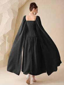 Modelyn Đầm dạ hội sang trọng, thanh lịch, màu trơn, chất liệu chiffon, họa tiết hoa ghép mảnh, tay áo cánh hoa rộng, eo thắt gọn. - màu đen - Xem 2