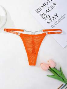 MidnightGlam Women's Solid Color Chain Splice Minimalist Sexy G-String, Rave, Lingerie For Women,Sexy,Valentine's Day,Wedding - Orange - View 6