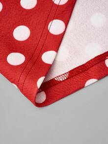 SHEIN Clasi 波尔卡圆点印花束带喇叭裙，适合新年服装 - 紅色 - 查看 4