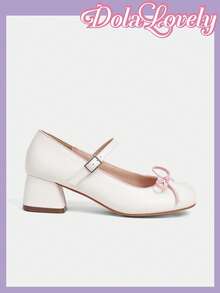 Dola Lovely 圆头蝴蝶结踝带粗跟女式高跟鞋，适合春假、复活节、圣诞节等场合，仙女风 - 杏色 - 查看 4