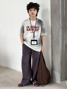 DAZY 男童休闲扎染字母印花圆领短袖T恤，夏季 - 白色 - 查看 2