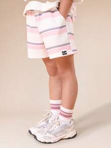 SUMWON Girls Oversized Horizontal Striped T-Shirt And Matching Shorts Co-Ord Set Casual Summer Outfit Spring - Multicolor - View 4