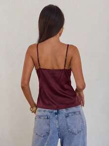 Aloruh Women's Sexy Brown & Burgundy Lace Trim Camisole Vest For Spring/Summer,Summer Top - Chocolate Brown - View 2