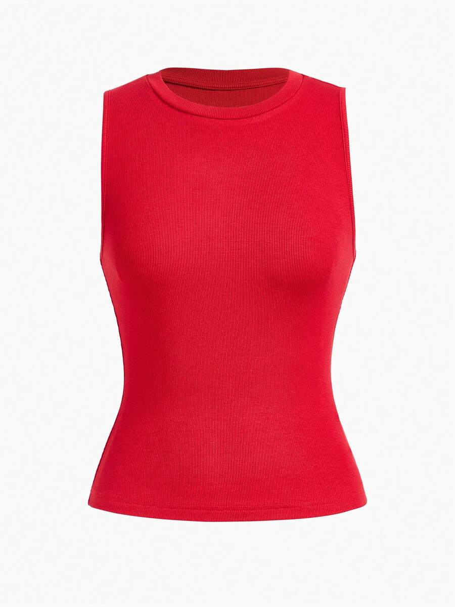 MOTF PREMIUM SOLID RIB-KNIT SLIM FIT TANK TOP - Red - View 1