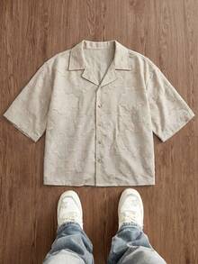 SWAVVY Men's Summer Casual Khaki Cutout Shirt - Khaki - View 3