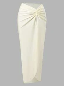 Swim Oasis Bộ đồ bơi liền thân không dây vai, đính ngọc trai và hoa thủ công, chất liệu vải bóng, có thể tháo rời, dành cho nữ, kèm chân váy, set 2 mảnh, thích hợp cho mùa xuân/hè. - Màu be - Xem 6