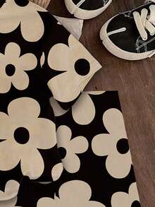 一套女婴休闲可爱碎花印花短袖圆领T恤和短裤套装，适合春夏外出穿着 - 彩色 - 查看 7