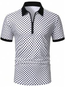 Manfinity Homme Men's Summer Vacation Stylish Polka Dot Print Half-Zip Polo Shirt - Black and White - View 4