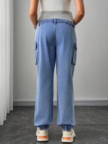 SHEIN Maternity Casual Loose Denim Jeans Without Stretch - Medium Wash - View 2