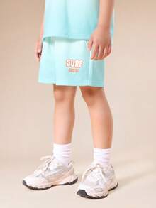 SUMWON 男童夏季渐变色T恤和短裤套装，棕榈树图案印花套装 - 綠色 - 查看 4