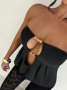 Sirith Women's New Black Rhinestone Sexy Party/Date/Beach Blouse Top - Black - View 1