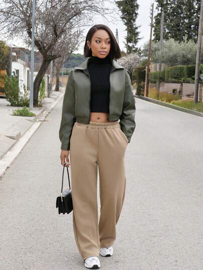 Yess Loren Spring New Distressed Leather Jacket, Short Women Regular Jacket For Valentine's Day,Fall Clothes