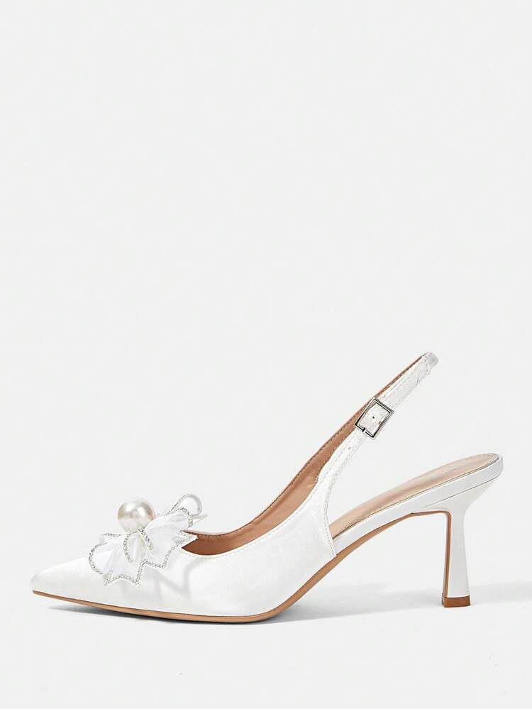 CUCCOO HITCHD Women's Pointed Toe Bow Decor Elegant High Heel Shoes Summer Shoes Wedding Shoes Bride Shoes