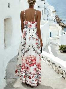 Louniche Women's Casual Vacation Style Ditsy Floral Printed Waist Tie A-Line Sleeveless Dress - Multicolor - View 2