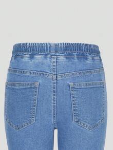 Quần jean denim cho bé gái, hàng mới về mùa xuân/hè, phù hợp mọi mùa, màu xanh denim trung bình, kiểu dáng thoải mái, ôm sát, chất liệu denim co giãn, vải denim cotton mềm mại, thích hợp mặc hàng ngày, đi học, đi làm, tụ họp. - Rửa nhẹ - Xem 8