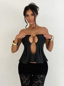 Sirith Women's New Black Rhinestone Sexy Party/Date/Beach Blouse Top - Black - View 3