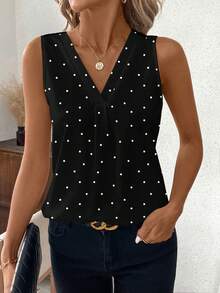 SHEIN Clasi 大码优雅波点印花V领衬衫，适合夏季通勤 - 彩色 - 查看 1