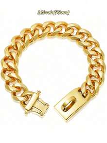 Collar de perro de acero inoxidable de alta resistencia con hebilla de bloqueo, collar de entrenamiento de cadena cubana dorada, collar de metal para mascotas. - Dorado - Ver 15