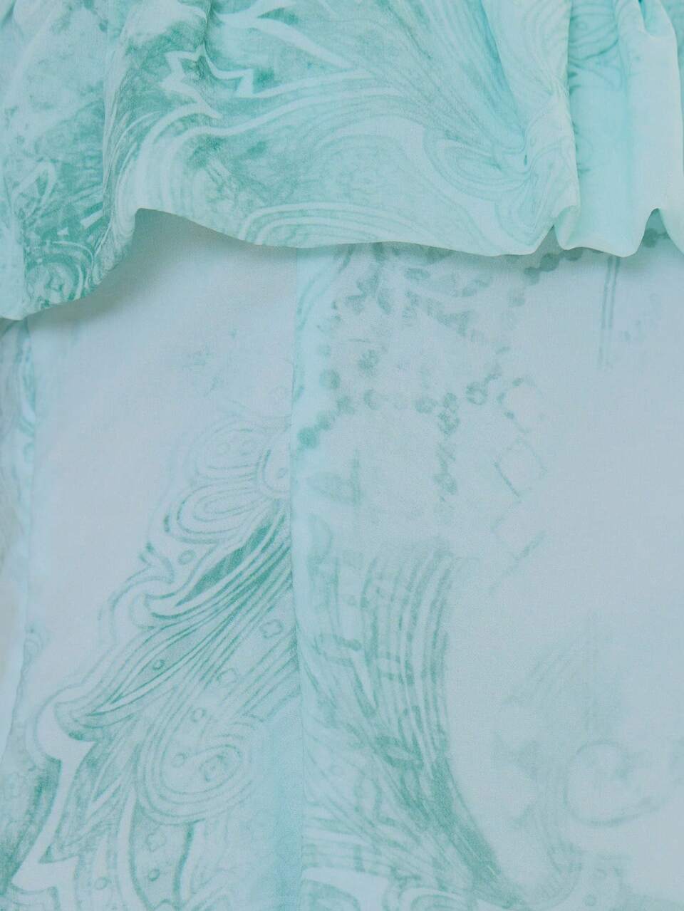 Light Blue Floral Paisley Print Chiffon Bardot Off Shoulder Ruffle Keyhole Tie Front Asymmetric Hem Top,Summer,Boho,Vacation,Holiday Wedding Guest
