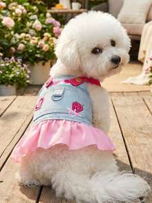 PETSIN 1pc Cat/Dog Universal Clothes, Cool Girl Fashion Blue Dress With Straps, Spring And Summer Pet Dress - Blue - View 4