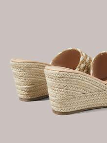 Styleloop Women's Slope Heel Platform Sandals, Hemp Rope Thick-Soled Small Square Toe Hemp Rope Surface Holiday Sandals, Holiday Wear, A Must For Travel - Off-white - View 5