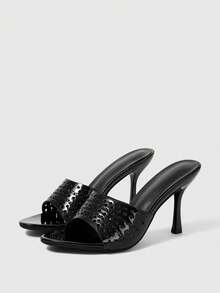 Sleekvia 女士鞋履春夏新款黑色圆头细高跟镂空凉鞋拖鞋时尚舒适百搭通勤性感派对女凉鞋女鞋拖鞋 - 黑色 - 查看 10